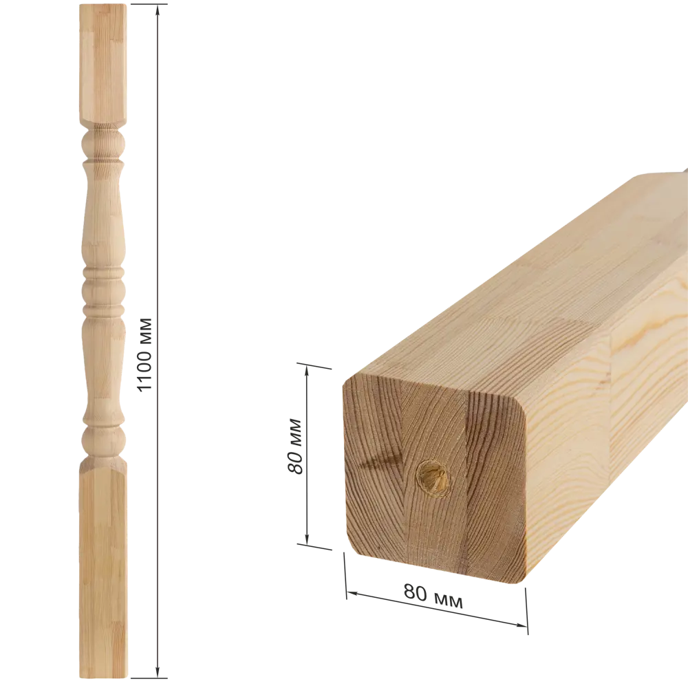 Столб лестничный сращенный хвоя сорт Экстра Симметрия 80x80x1100 мм Santreyd Симметричный STLM-2123806 - Вид №5