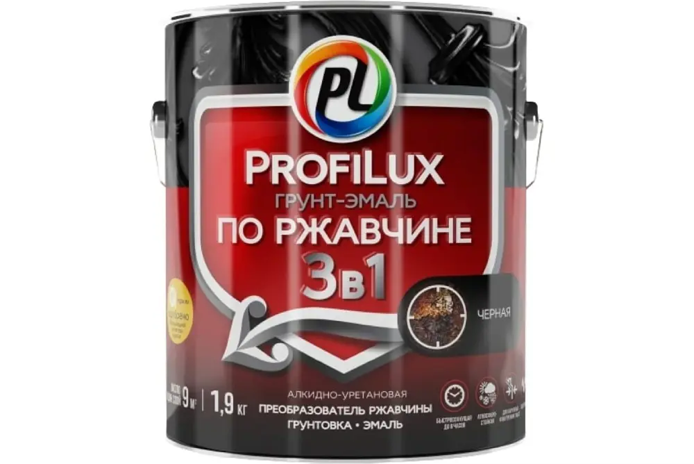 90780533 Грунт-эмаль по ржавчине 3 в 1 Profilux Н0000005013 цвет черный 1.9 кг STLM-0379525