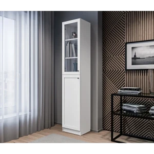 92015328 Шкаф-пенал двухдверный Столплит со стеклом и 6 полками 40x200x33 см ЛДСП цвет белый STLM-1376263