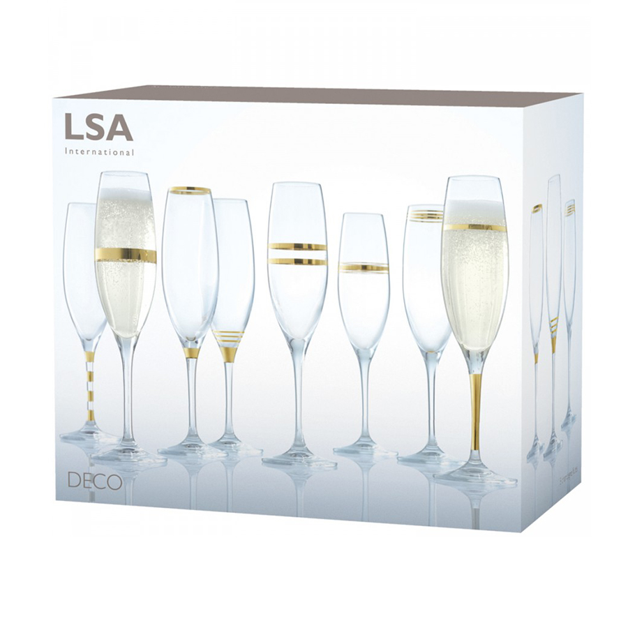 Набор из 8 бокалов-флейт с золотым декором Deco 225 мл LSA International G133908216 - Вид №2