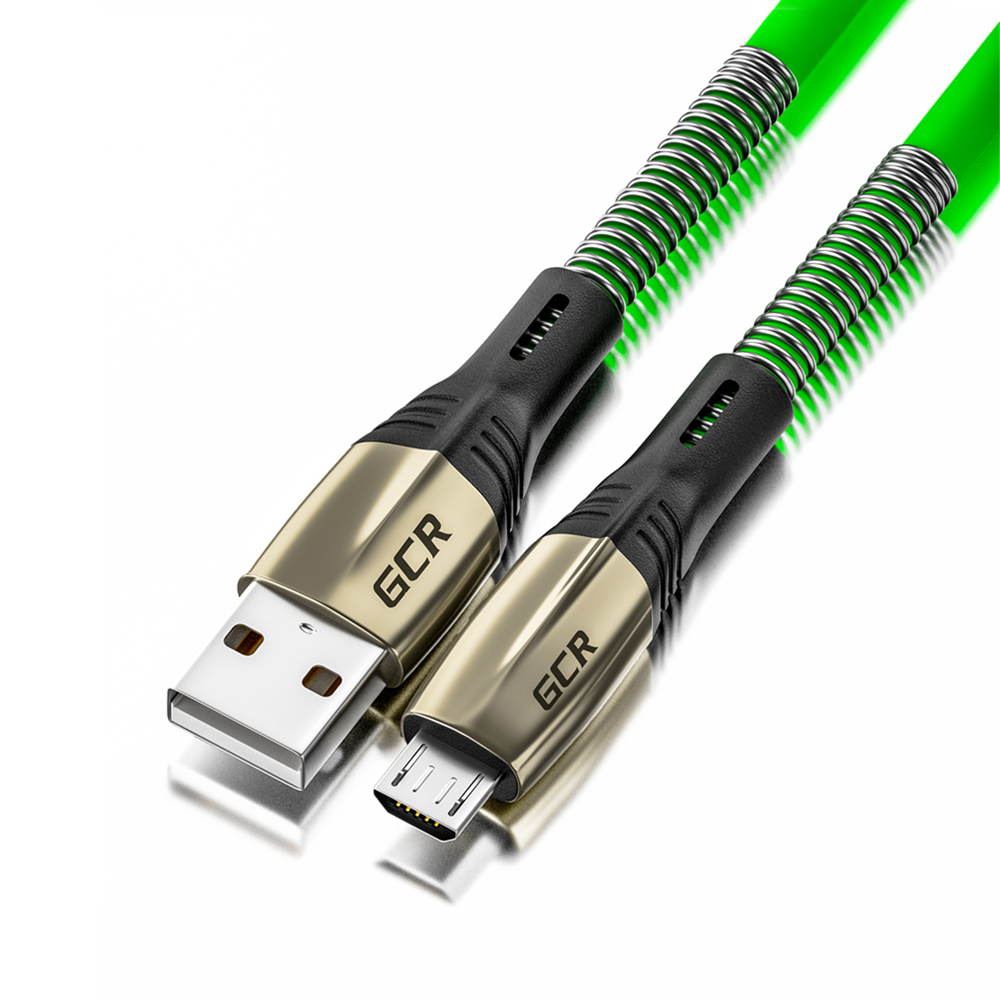 GCR-51963 Gcr кабель 1.2m microusb series mercedes & spring, green, для зарядки, no sync data, 22 awg, Greenconnect Santreyd  - Вид №1