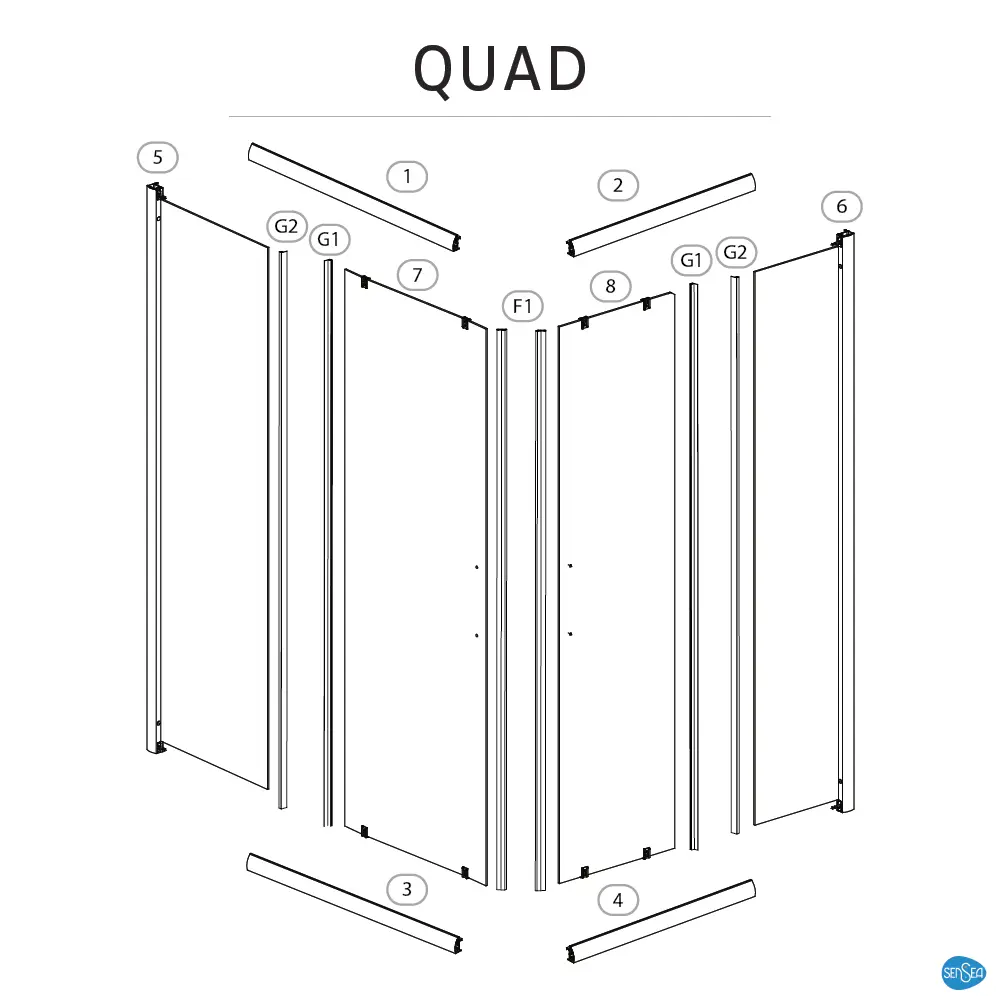 Душевая ширма Sensea Quad квадратный 90х90 см хромированный профиль прозрачное стекло раздвижной 18121214 STLM-2057889 Без серии - Вид №8