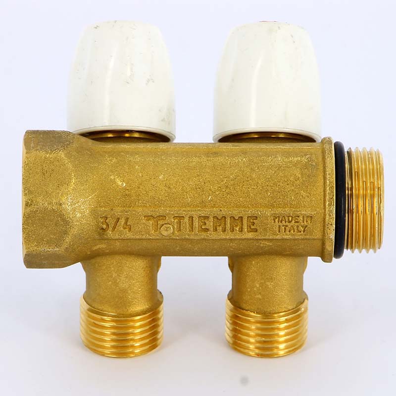 Коллектор НВ 3/4" с вентилями с утолщенными стенками TIEMME 2 выхода 1/2"Н 36мм 1860036 - Вид №2