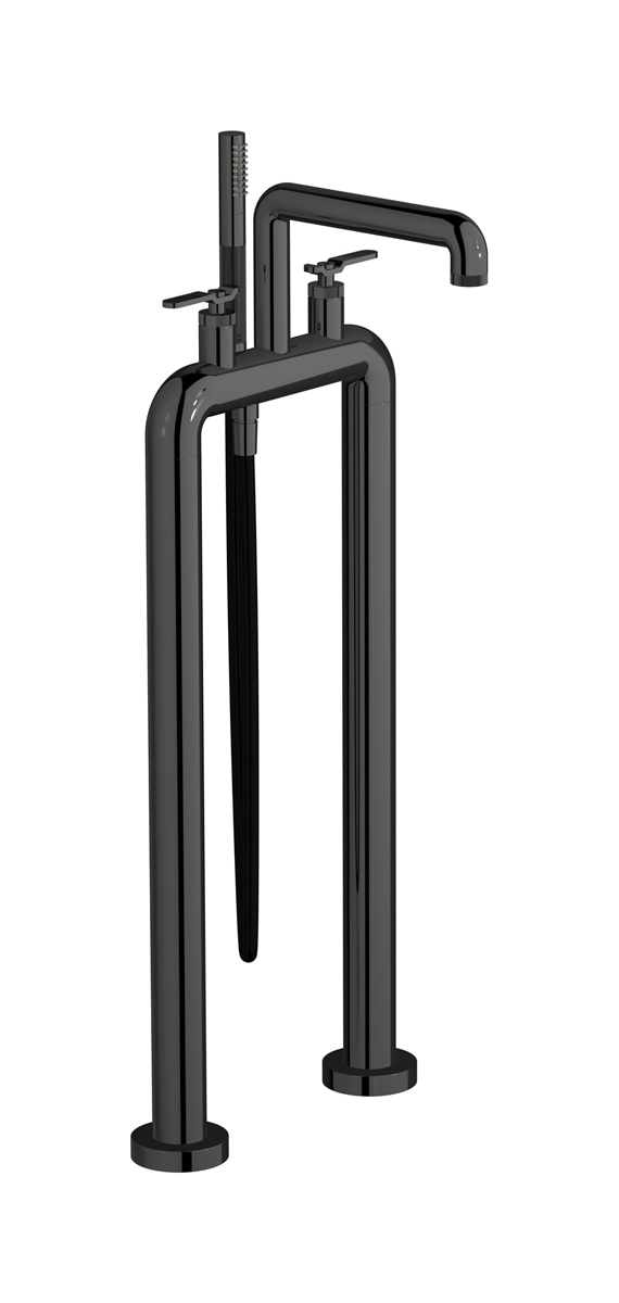 Напольный смеситель для ванны с 2 колоннами и душевым гарнитуром. WE ARE IB b2700cf Black Chrome Bold