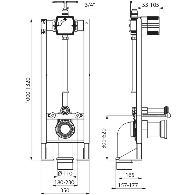 565065DE Опорная рама для унитаза TEMPOFIX 3 с сенсорным краном DELABIE  - Вид №1