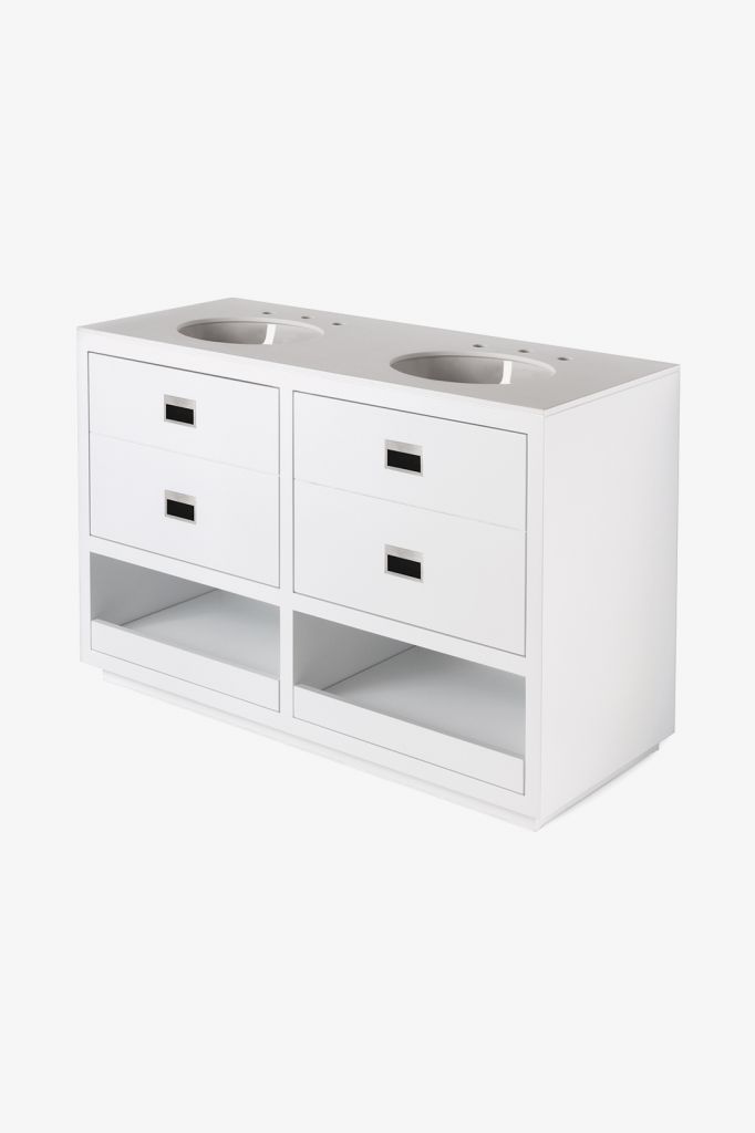 OPVN02 Двойная деревянная раковина Opus 52 1/2 x 21 x 34 3/4 дюйма с Corian Top и раковинами Saxby Waterworks