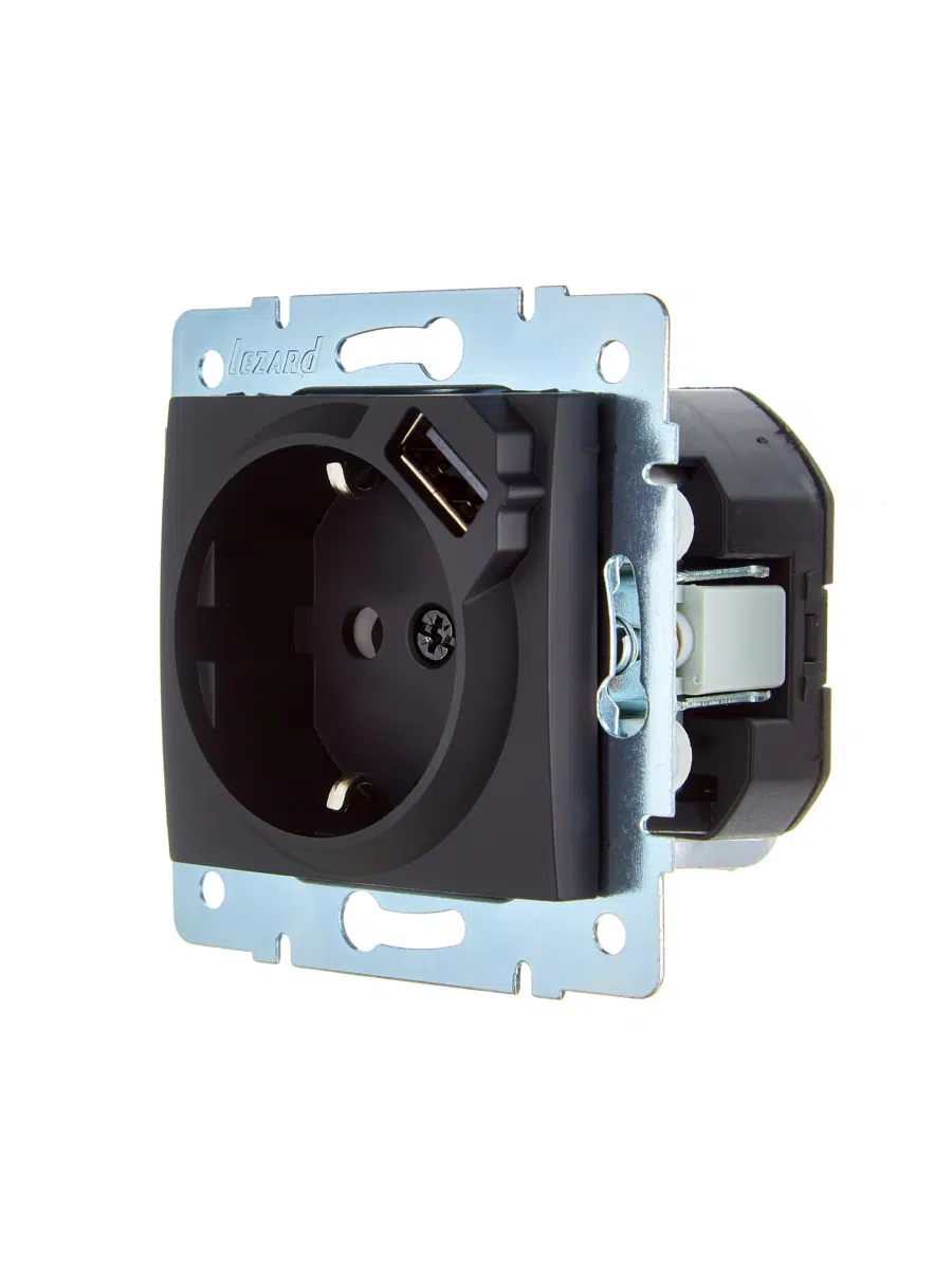ASTI Розетка с/з + USB разъём чёрный бархат механизм LEZARD 7081-4288-181 - Вид №2