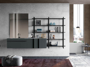 Подвесной шкаф для умывальника с выдвижными ящиками, зеркалом и стеллажами