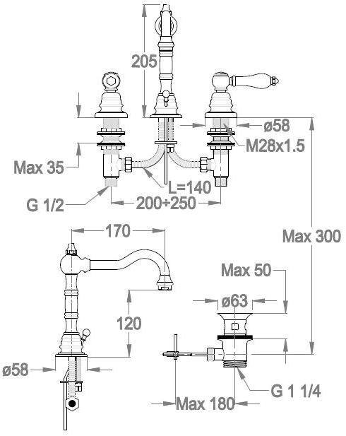 Fir Italia Смеситель для раковины на 3 отверстия The outfit 2112215_2 - Вид №2
