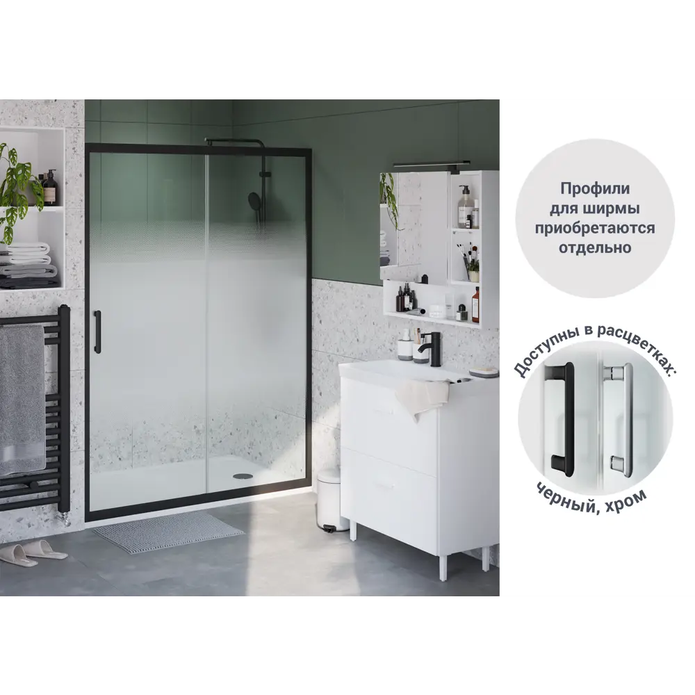 Комплект стекол для раздвижной душевой двери Sensea Easy 140 см стекло с шелкографией, цвет профиля на выбор 83631069 STLM-2109176