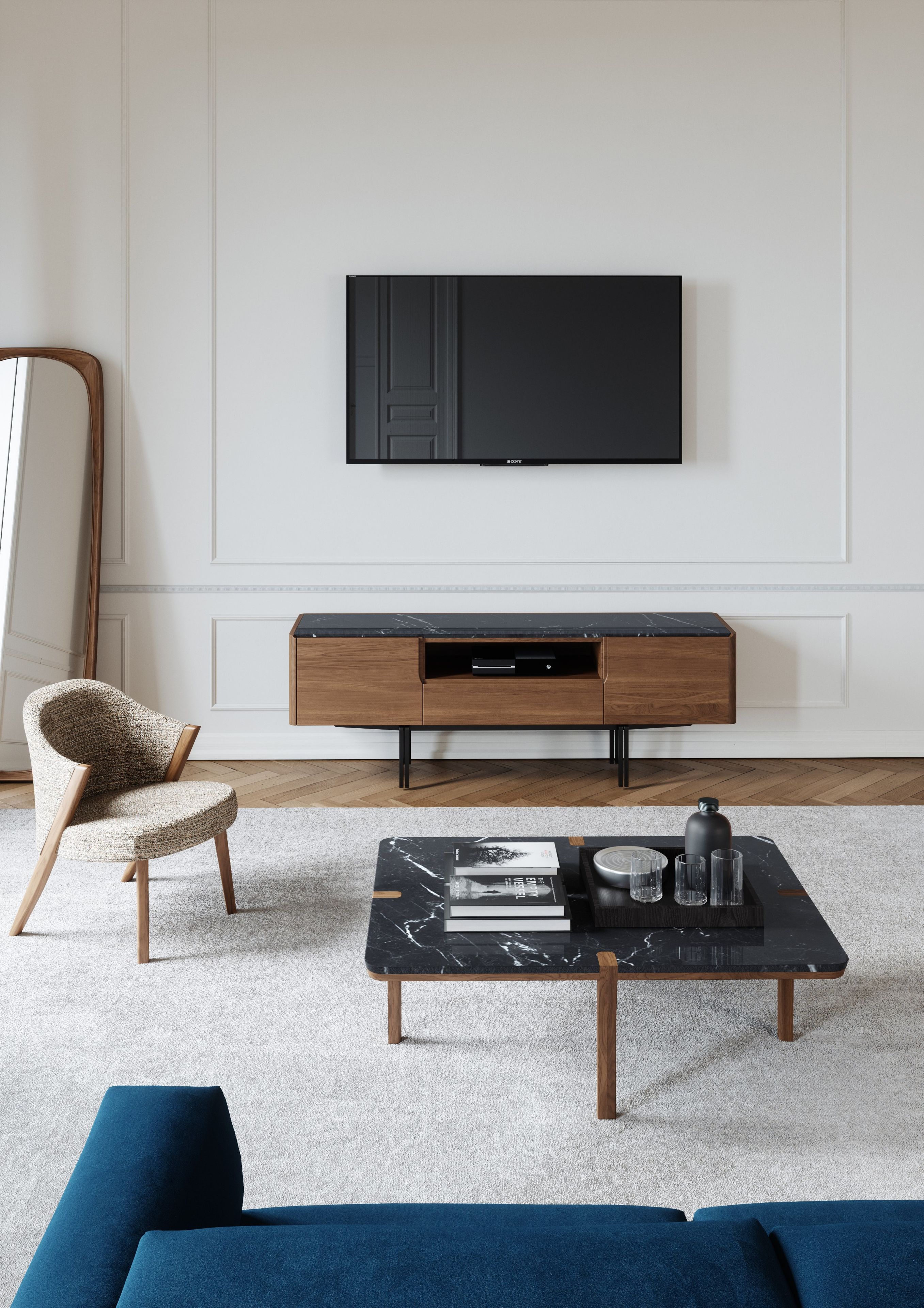 Прямоугольный низкий журнальный столик из мрамора и массива дерева Wewood CORNER ARCH-00069131 - Вид №1