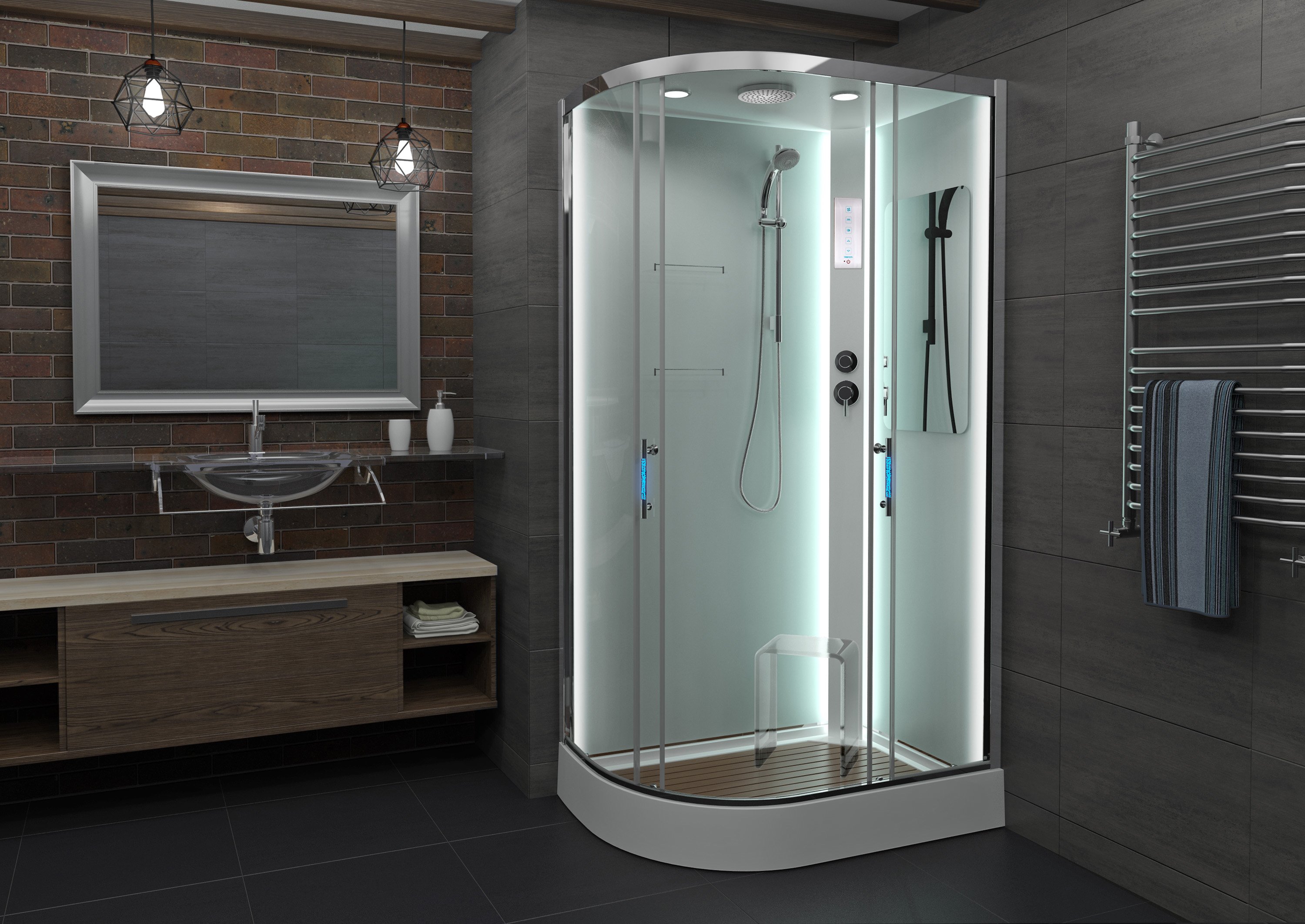 L 809 с гидромассажем BLACK Душевая кабина DETO Серия L А102 R LED - Вид №18