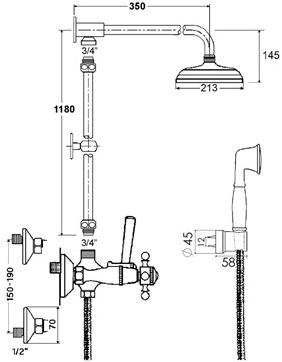 rvb Настенная термостатическая душевая стойка с душевой лейкой 1920-1921 1921.--.65 - Вид №1