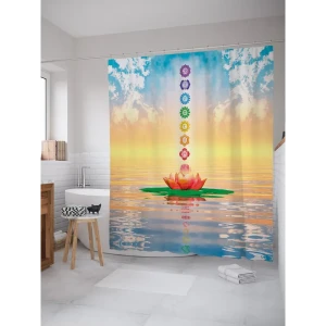 93783514 Штора для ванной JoyArty Символы медитации из ткани, 180x200 см с крючками STLM-1368603