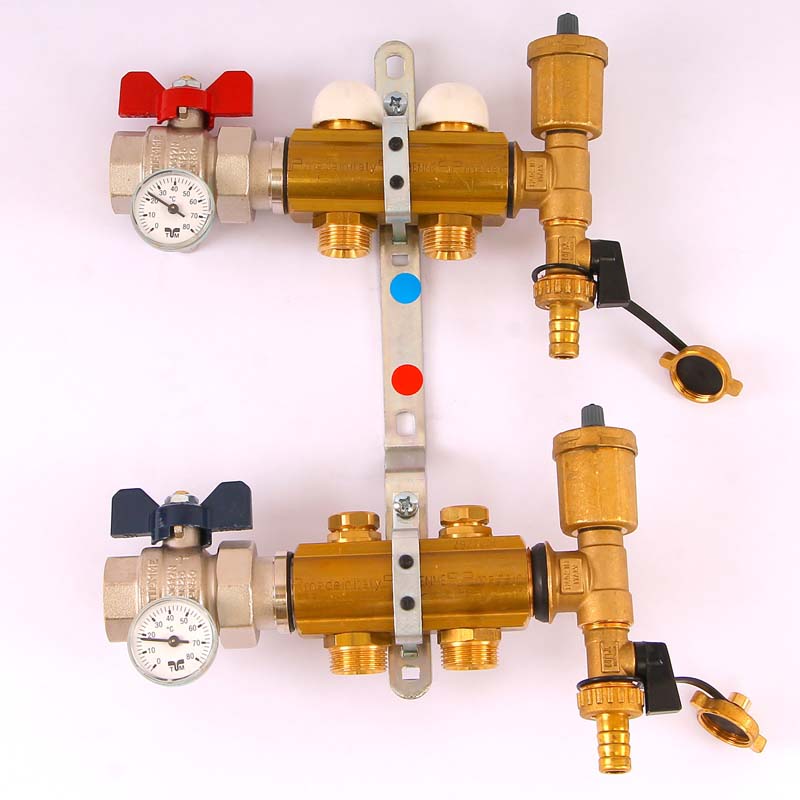 Коллекторная группа с термостатическими вентилями и расходомерами TIEMME 1"x3/4"ЕК 2 выхода 3870027