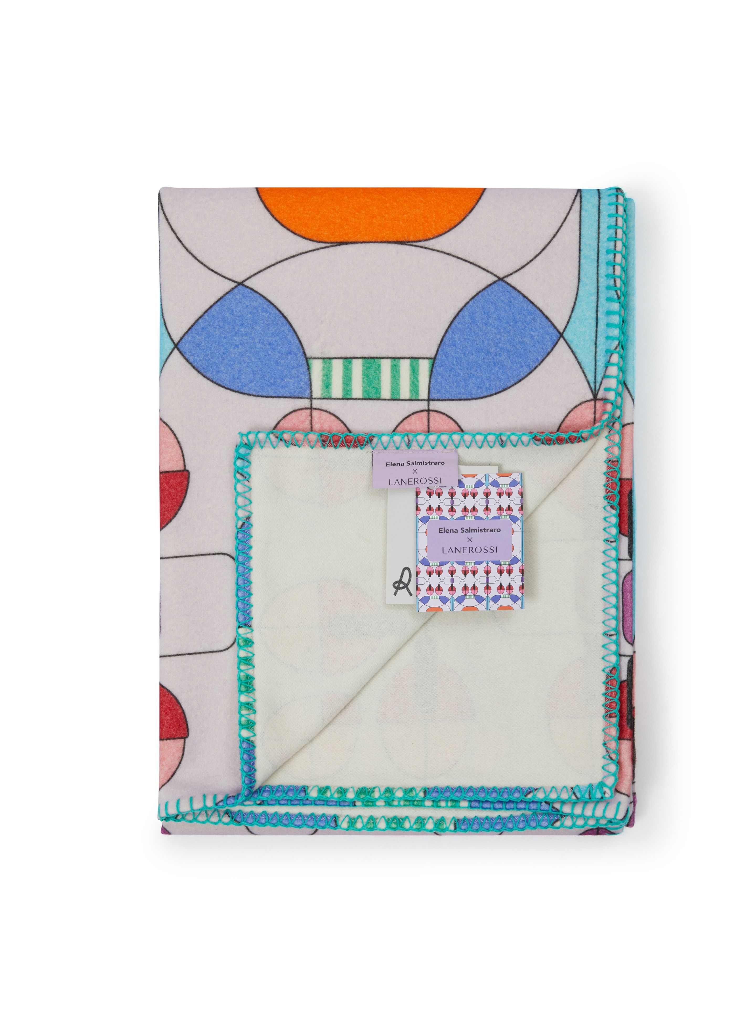 Многоцветный плед с графическим рисунком из мериносовой шерсти Lanerossi Колокольчик ARCH-00050486 - Вид №1