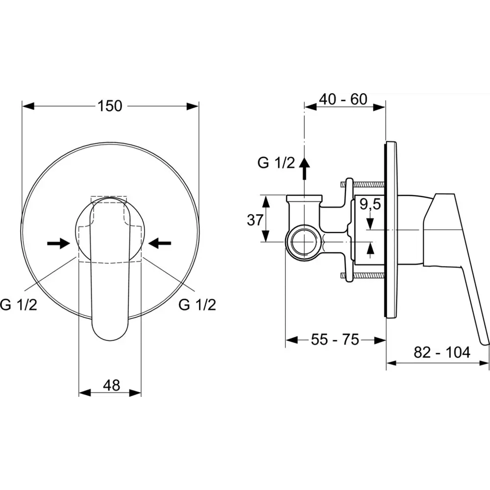 Набор гигиенический душ со смесителем скрытого монтажа Ideal Spray B0040AA Ideal Standard STLM-2117109 - Вид №11