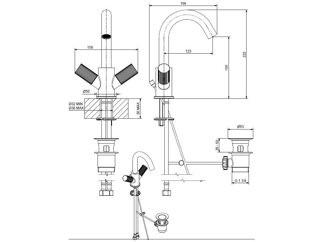 Смеситель для раковины из хромированной латуни Bugnatese Moon ARCH-00097132 - Вид №2