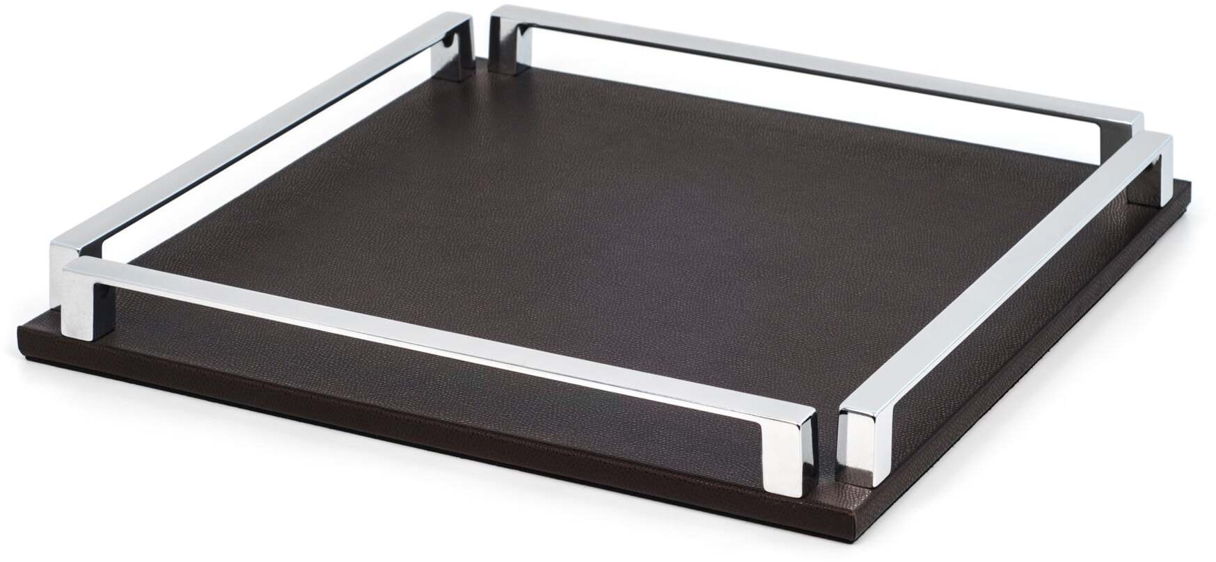 Пол Трей - 37X37 см / металл-отделка_сатин-латунь / зернистая кожа_темно-серый