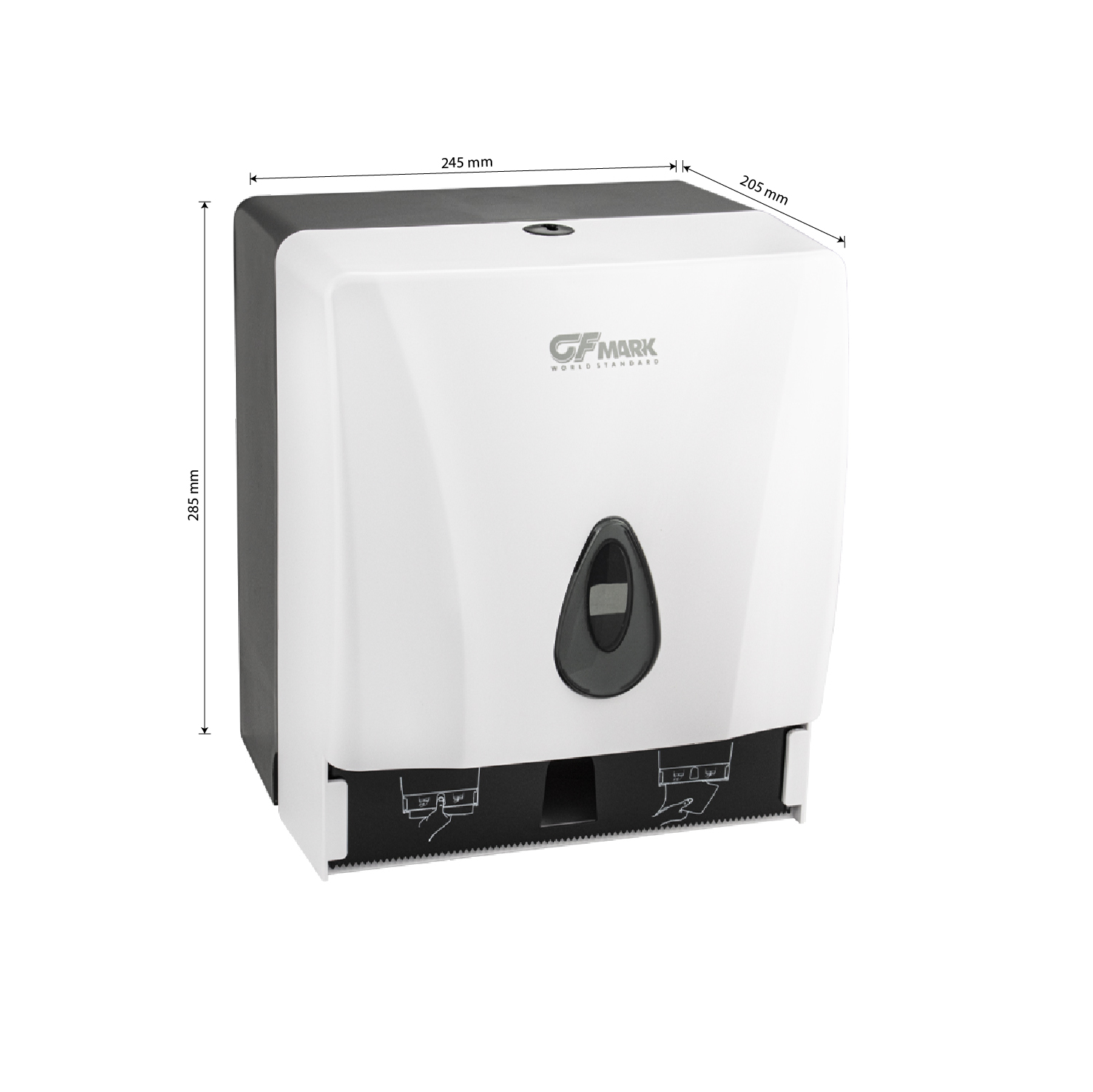 GFmark - Диспенсер для бумажного полотенца, РУЛОННЫЙ, пластиковый, БЕЛЫЙ, с глазком, с ключом, код: 917  - Вид №6