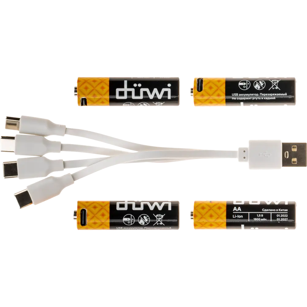 DUWI Li-Ion аккумуляторы AA 1800 мАч - 4 шт с USB-C зарядкой 84376889 STLM-0048864 - Вид №6