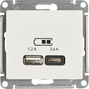 Розетка USB A+С встраиваемая Systeme Electric Glossa цвет молочный 85622155 STLM-2053365