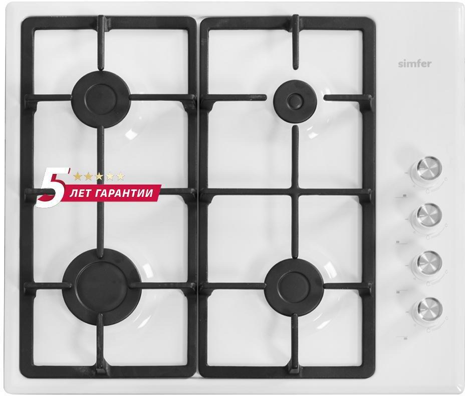 98295887 Газовая варочная панель H60Q40W416, чугунные решетки, с автоподжигом, белая STLM-0620010 SIMFER