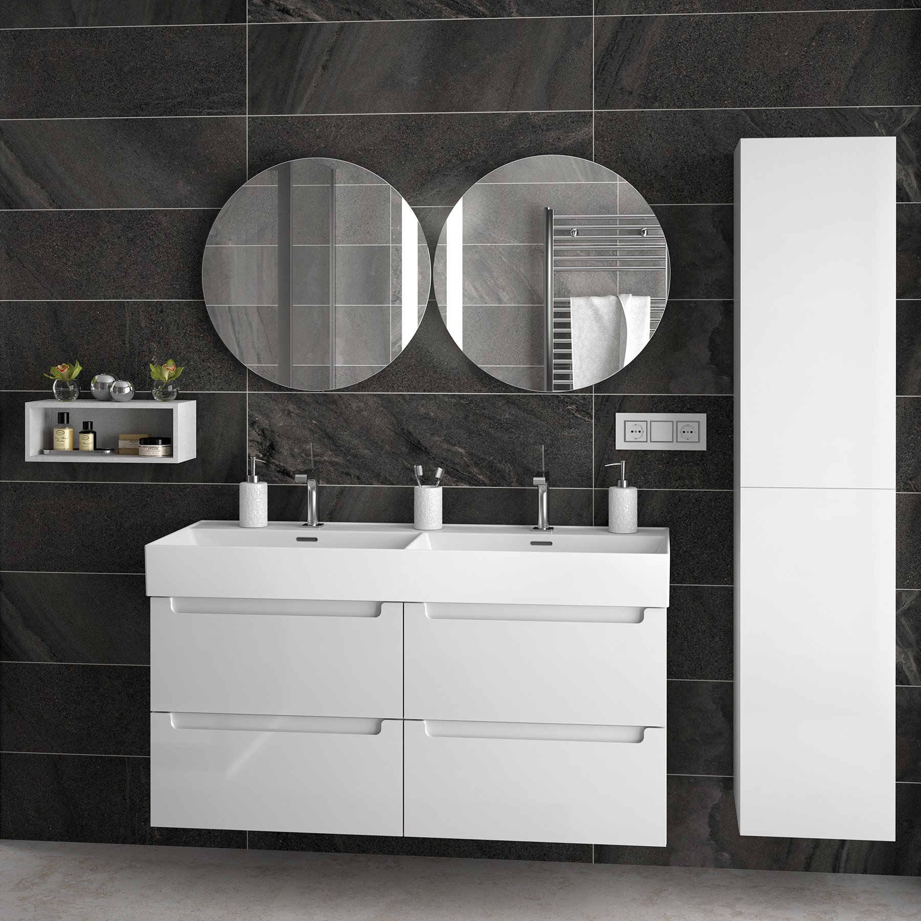 22828 SALGAR Колонна АЛЬЯНС 1600 двусторонняя 2-дверная нажимная GLOSS WHITE 350 x 1600 x 349 мм Глянцевый белый  - Вид №2