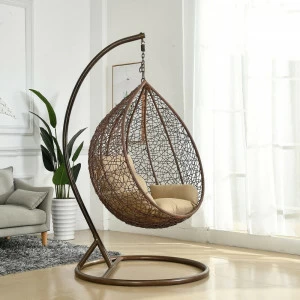 Подвесное кресло искусственный ротанг коричневое со светло-бежевой подушкой 100х67 см AFINA  00-3860518 Коричневый
