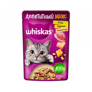ПР0059378 Корм для кошек прошутто курица, утка рагу пауч 75г WHISKAS