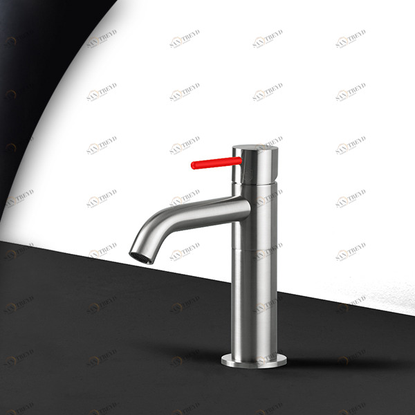 Смеситель для раковины сталь матовая с красной ручкой Toki Radomonte TKS1SCIL15