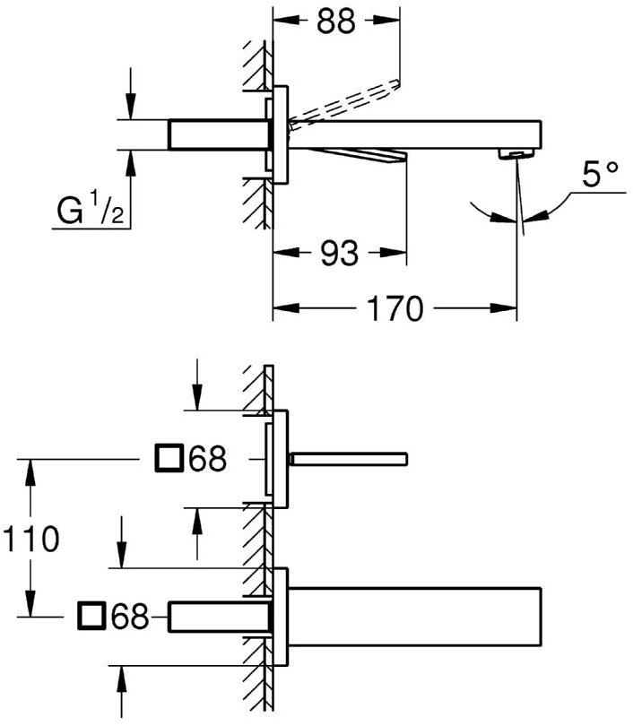 Внешняя часть смесителя для раковины GROHE Eurocube Joy на 2 отверстия (излив 170 мм), хром (19997000) - Вид №1