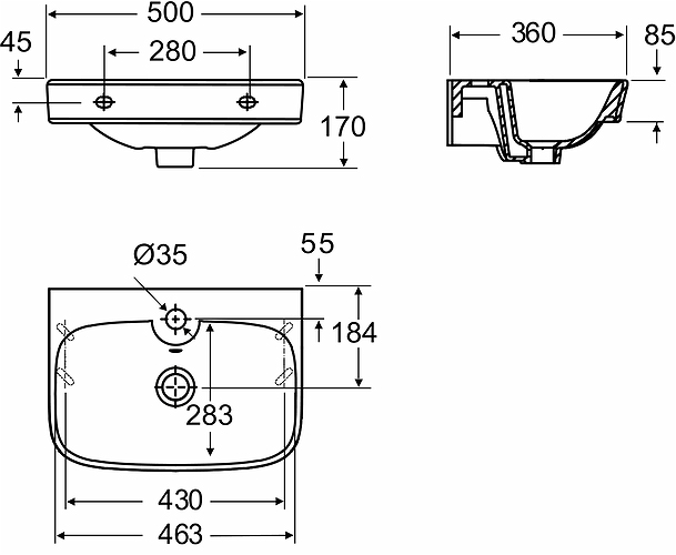 1216201101 Подвесная раковина настенная прямоугольная IDO Glow - Вид №1