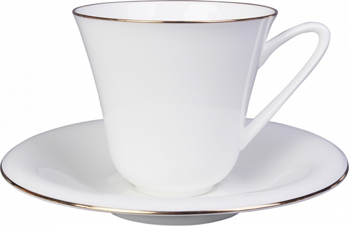 100188 Императорский фарфоровый завод Чашка чайная с блюдцем "Золотой кантик" "Сад" Фарфор костяной 