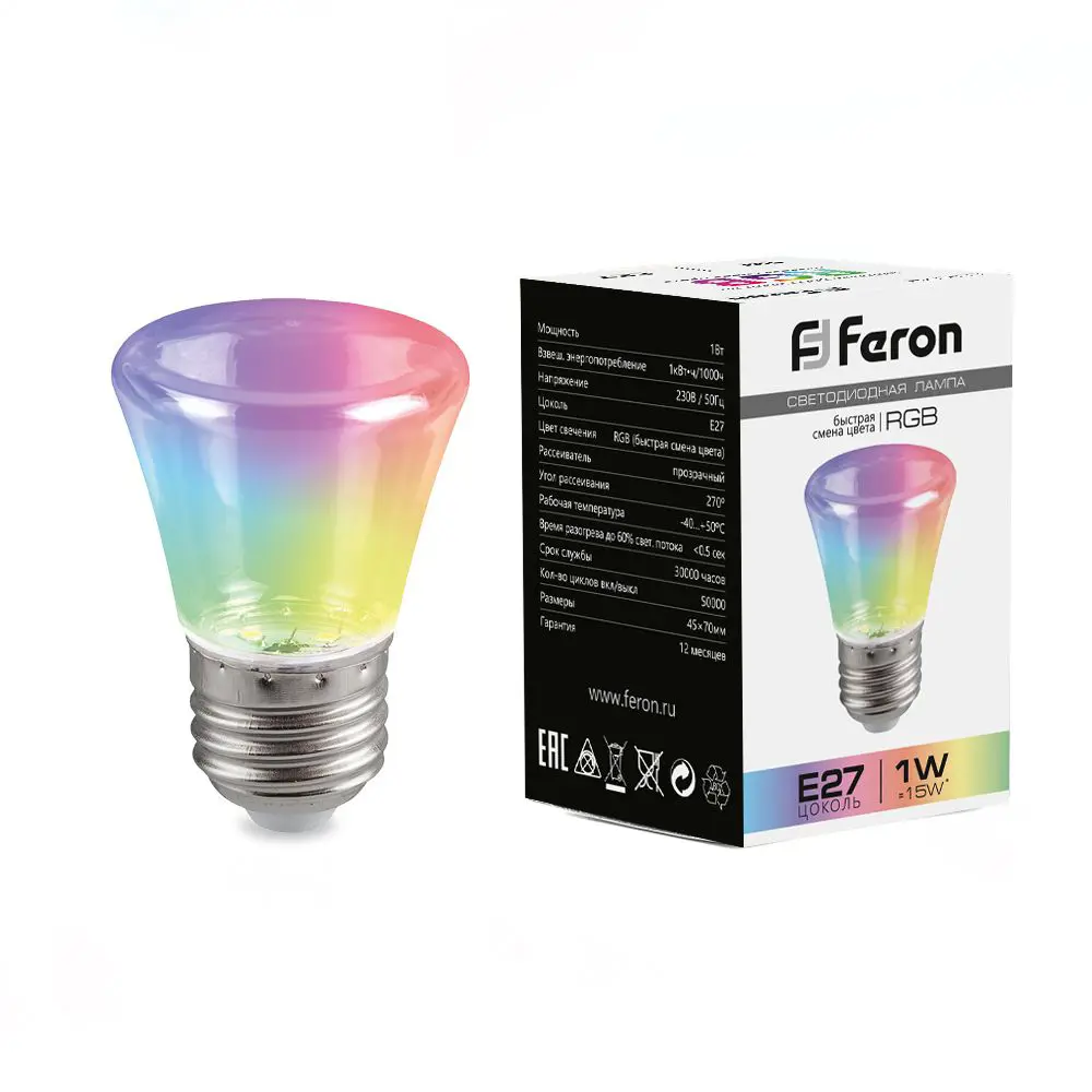 Лампа светодиодная Feron E27 LB-372 220 В 1 Вт колокольчик быстрый регулируемый цвет света RGB 85499847 STLM-2110702  - Вид №1