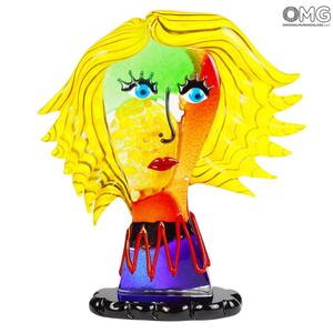 815 ORIGINALMURANOGLASS Скульптура Голова Женщины Блондинки на ветру - Pop Art - по мотивам Пикассо - муранское стекло OMG 30 см