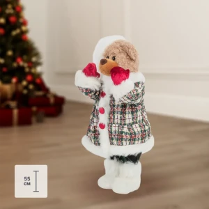 Фигурка декоративная «Мишка в пальто», 55 см, пластик, цвет белый/красный