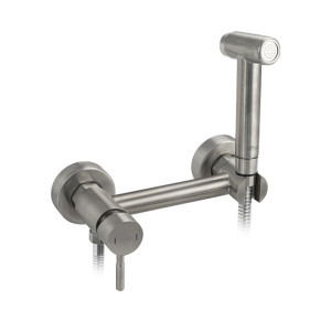 GFmark - Набор бидe гигиенический, смеситель для ГОРЯЧЕЙ и ХОЛОДНОЙ воды + лейка - кнопка + шланг, из нержавеющей стали 304, код: 2048