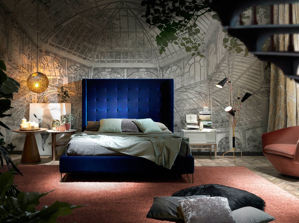 Кровать двуспальная 160х200 с высоким изголовьем от Angel Cerda синяя ANGEL CERDA ДИЗАЙНЕРСКИЕ 321346 Синий  - Вид №2