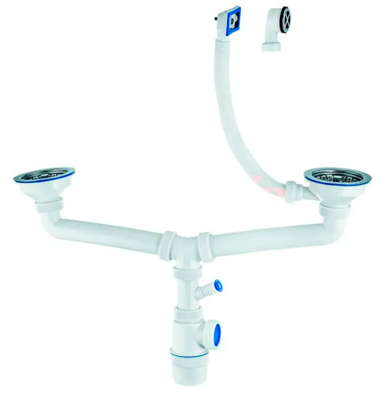90730663 Сифон для двойной мойки Virplast 3 30987088 c отводом Ø40 мм полипропилен STLM-0803228