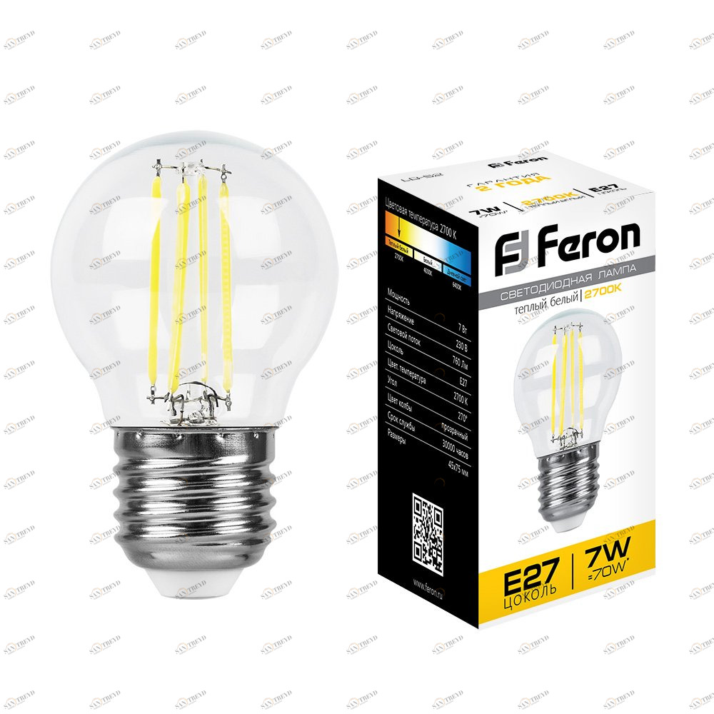 Лампа светодиодная Feron "Шарик" E27 7W 2700K LB-52 25876 FERON  00-3956795 Прозрачный 