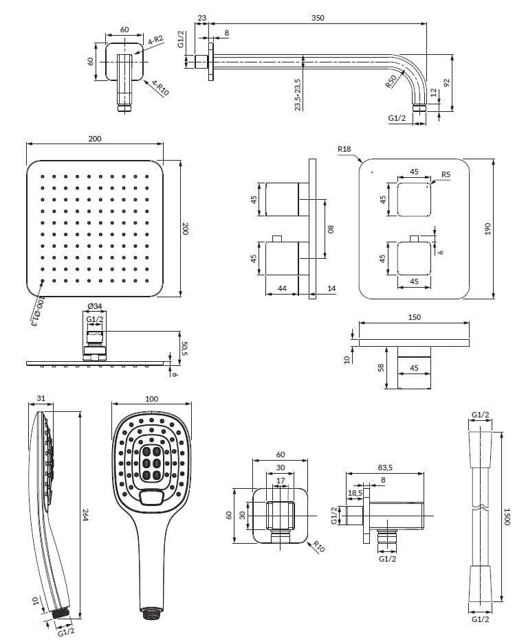 Термостатический набор для душа с ручным душем и душем OMNIRES Парма ARCH-00067252 - Вид №2