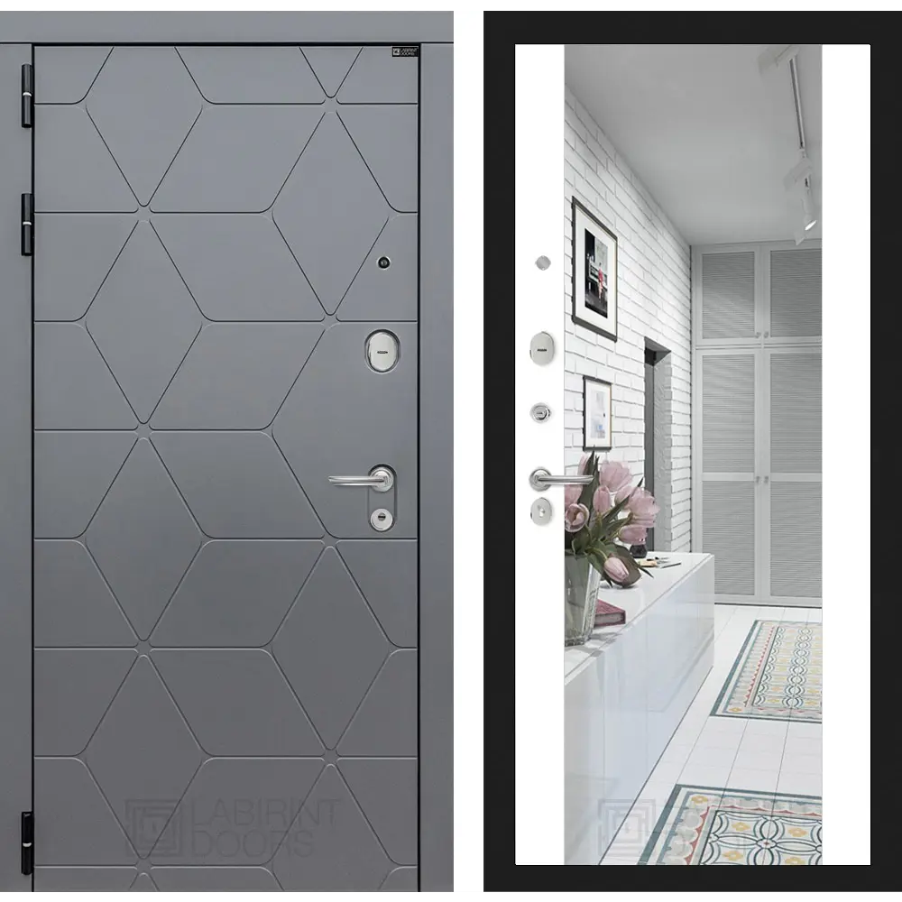 91697789 Входная дверь Labirintdoors Космо с панелью Зеркало макс ФЛЗ-1 левый 205х88см цвет графит софт/белый софт STLM-0894177