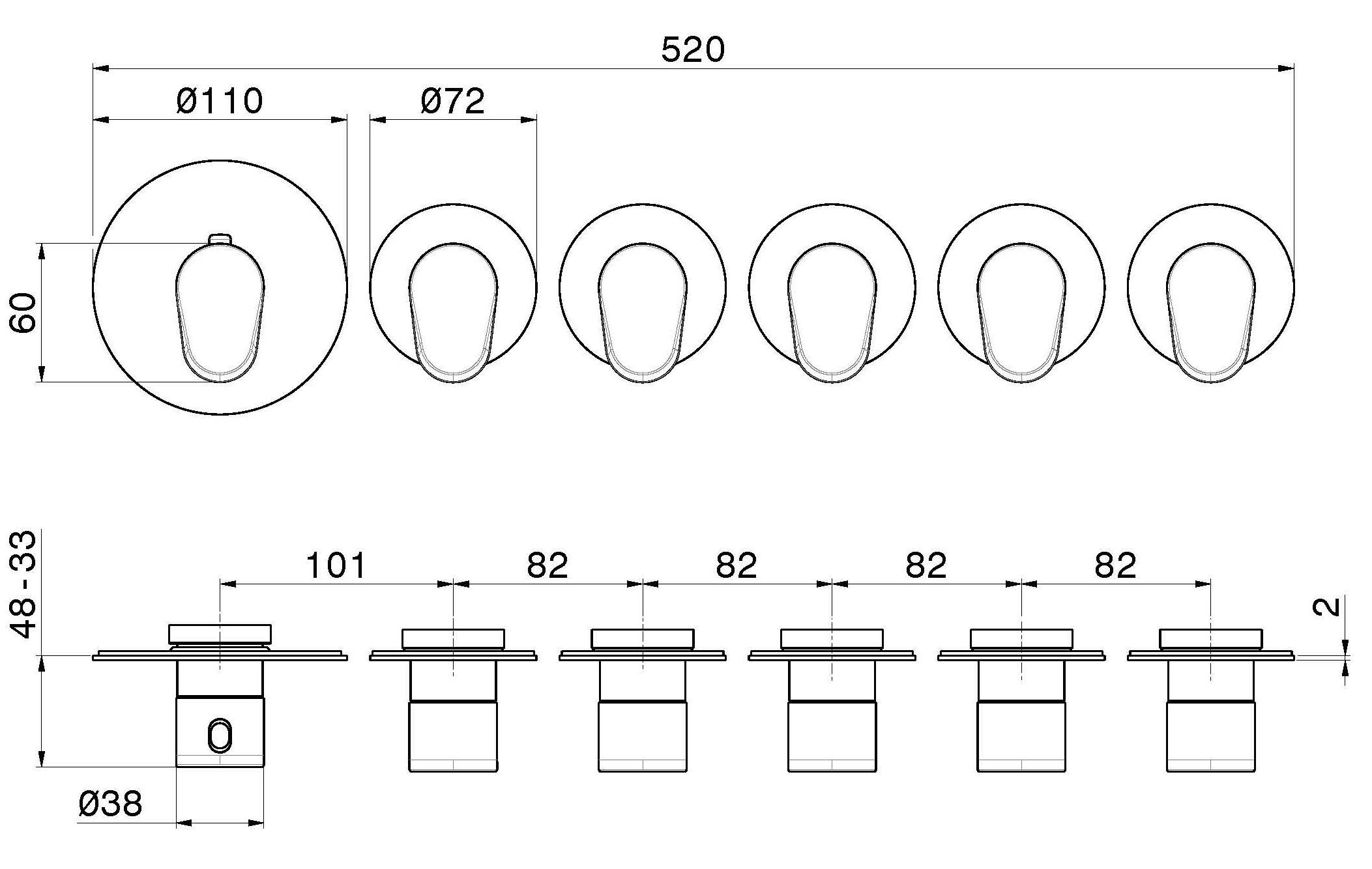 Термостатический смеситель для душа с 6 отверстиями Newform многофункциональные термостаты с 5 выходами ARCH-00114996 - Вид №3