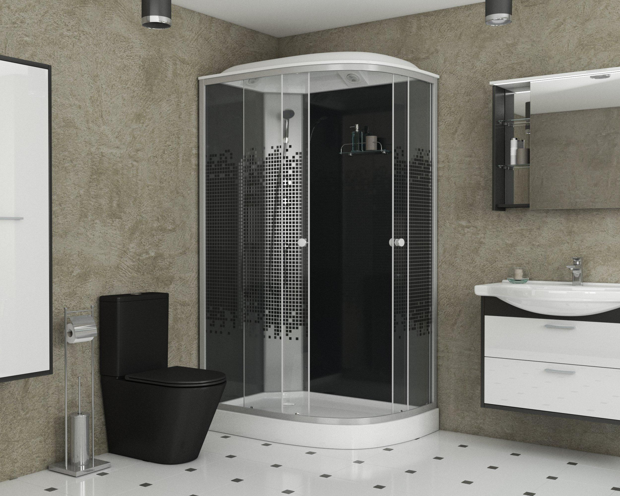 Душевая кабина NG- 4512-08L BLACK(1200х800х2150) низкий поддон(13см) стекло МОЗАИКА Niagara ECO 4512L