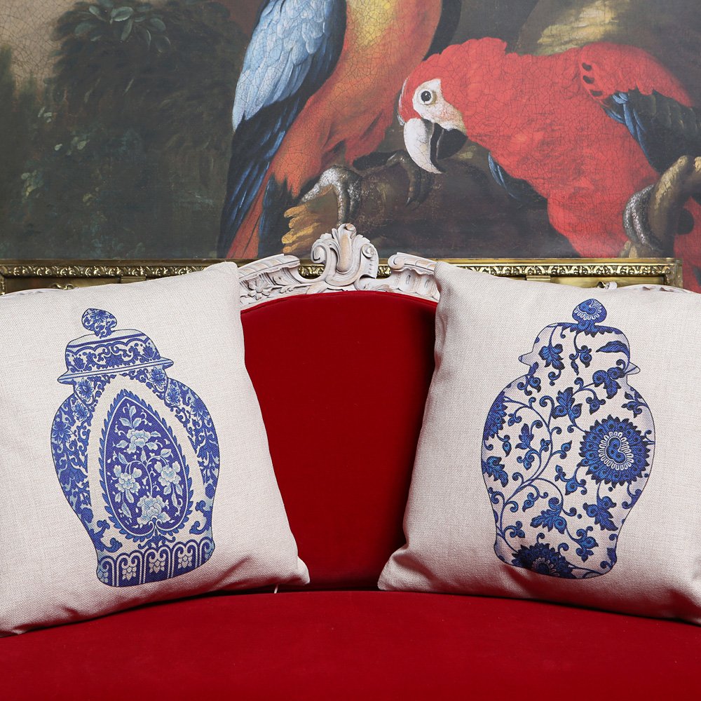 Декоративная подушка 45х45 см бело-синяя "Антик Блю" "Китайская ваза 1" BYOBJECT РИСУНОК 00-3873547 Белый;синий Object Desire  - Вид №2