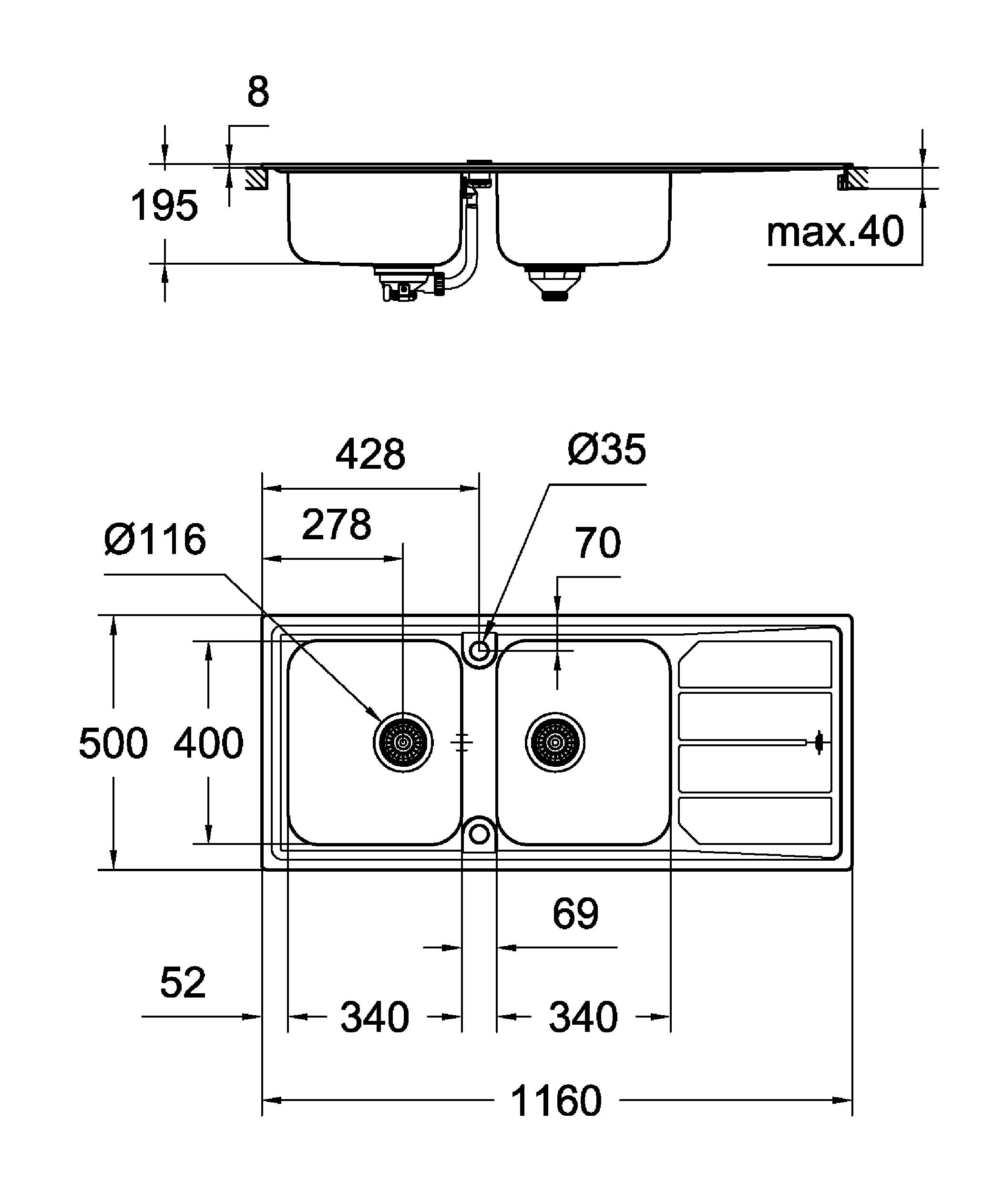 31588SD0 Мойка кухонная прямоугольная Grohe K500 - Вид №1