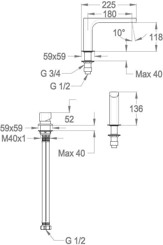 Fir Italia Смеситель для ванны, однорычажный, на 2 отверстия, из хромированной латуни Daily cube 45 4531204 - Вид №1