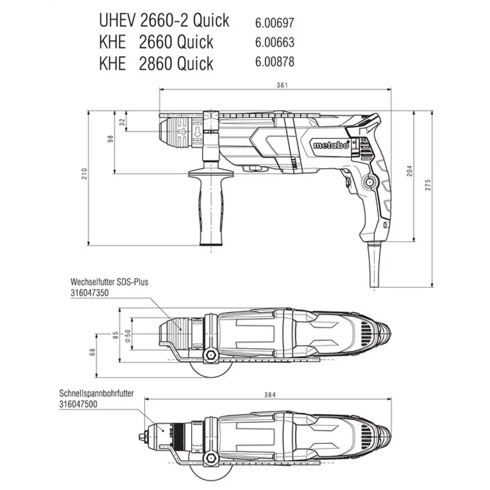 Перфоратор SDS-plus Metabo KHE2660 Quick, 600663950, 850 Вт, 3 Дж STLM-2118649 - Вид №13