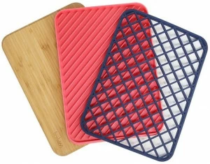 Trebonn Бамбуковая разделочная доска, поддон для сбора капель и силиконовый держатель для посуды  1120108